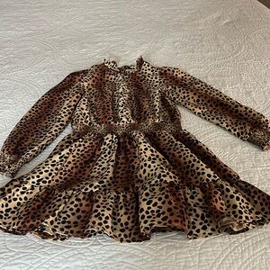 Janie & Jack Leopard Print High Ruffle Neck Long Sleeve Dress Size 12